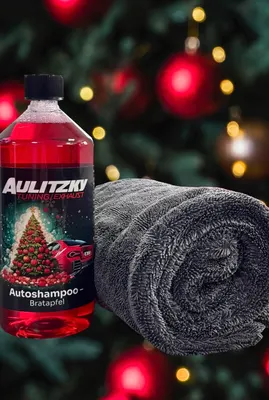 Liquid Elements Autoshampoo "Bratapfel" 1000ml + Trockentuch "Black Hole" 1400GSM, 50x80cm XL grau