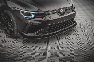 Maxton Design Frontsplitter V.2 mit Flaps für VW Golf 8 R Schrägheck / Variant – Schwarz glänzend