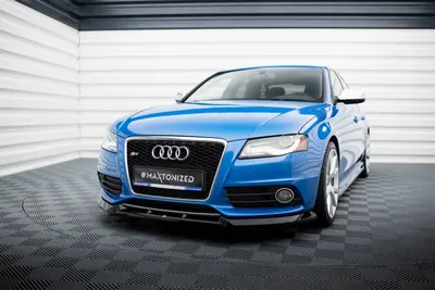 Maxton Design Frontsplitter V.3 für Audi A4 S line Limousine / Avant B8 (Version mit Einzel-Auspuffendrohren beidseitig) / Audi A4 S line Limousine / Avant B8 (Version mit einseitigem Doppelauspuffendrohr) – Schwarz glänzend