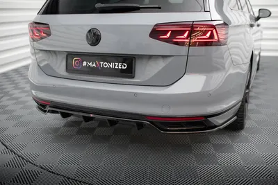 Maxton Design Hecksplitter mit vertikalen Streben für VW Passat R-Line B8 Facelift – Schwarz glänzend