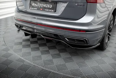Maxton Design Hecksplitter mit vertikalen Streben für VW Tiguan Allspace R-Line Mk2 Facelift – Schwarz glänzend