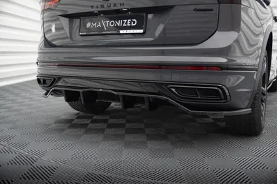 Maxton Design Hecksplitter mit vertikalen Streben für VW Tiguan R-Line Mk2 Facelift – Schwarz glänzend