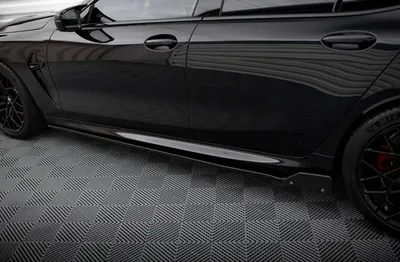 Maxton Design Seitenschweller-Ansätze V.1 mit Flaps für BMW M8 Gran Coupé F93 / 8 Gran Coupé M-Paket G16 – Schwarz glänzend