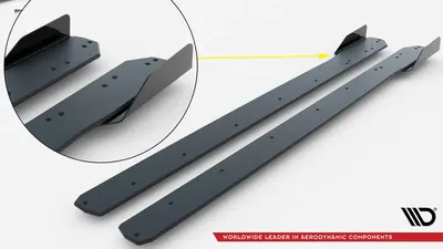 Maxton Design Street Pro Seitenschweller-Ansätze mit Flaps für Audi A5 S line / S5 Limousine / Avant B10 – Schwarz matt, Flaps schwarz glänzend
