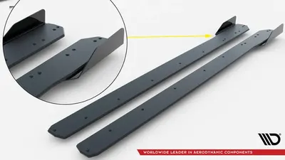 Maxton Design Street Pro Seitenschweller-Ansätze mit Flaps für BMW 4er Coupé / Gran Coupé / Cabrio M-Paket F32 / F36 / F33 – Schwarz matt, Flaps schwarz glänzend