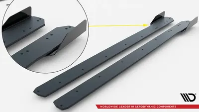 Maxton Design Street Pro Seitenschweller-Ansätze mit Flaps für VW Golf 8 GTI / GTE / GTI Clubsport / R-Line – Schwarz matt, Flaps schwarz glänzend