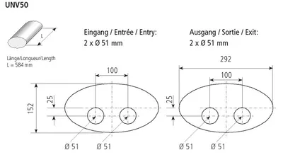 BASTUCK Universal-Schalldämpfer oval 292 x 152 mm, Länge 584 mm – universell (UNV50)