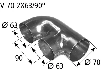 BASTUCK Verteiler Eingang Ø 70 mm 2x Ausgang Ø 63 mm – universell (V-70-2X63/90°)