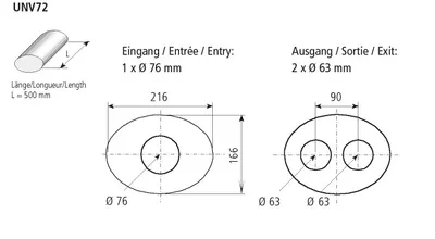 BASTUCK Universal-Schalldämpfer oval 216 x 166 mm, Länge 500 mm – universell (UNV72)