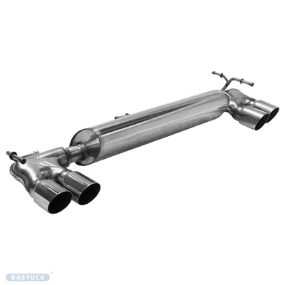 BASTUCK Endschalldämpfer mit Doppel-Endrohr LH+RH 2x Ø 76 mm, 20° schräg geschnitten für Renault Twingo 3 Facelift ab Baujahr 2019 (RETW3-F/Q76T)