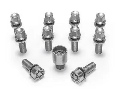H&R Felgenschloss-Set M14 mit beweglichem Kugelbund R13mm, M14x1,5, Schaft 48 mm, silber – 1454803SET