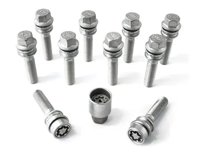 H&R Felgenschloss-Set M14 mit beweglichem Kugelbund R14mm, M14x1,5, Schaft 59 mm, silber – 1455907SET