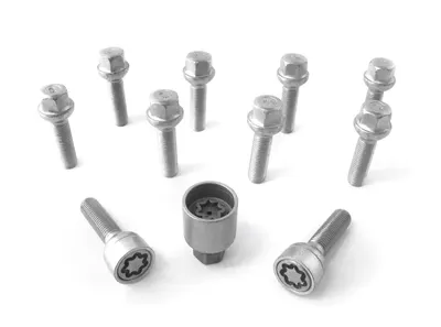 H&R Felgenschloss-Set M12 Kugelbund R12mm, M12x1,5, Schaft 28 mm, silber – 1252802SET