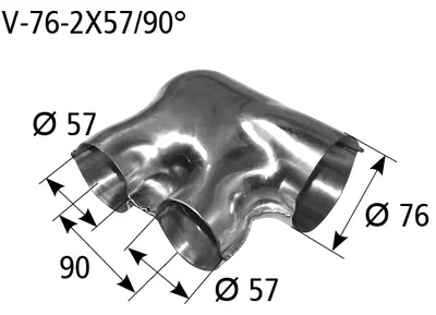 BASTUCK Verteiler Eingang Ø 76 mm 2x Ausgang Ø 57 mm – universell (V-76-2X57/90°)