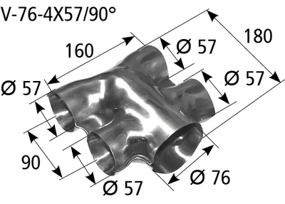 BASTUCK Verteiler Eingang Ø 76 mm 4x Ausgang Ø 57 mm – universell (V-76-4X57/90°)