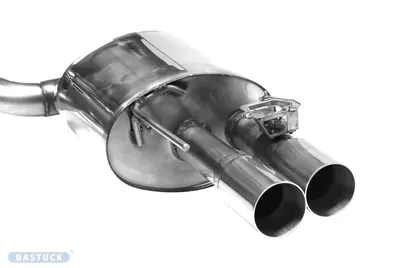 BASTUCK Endschalldämpfer mit Doppel-Endrohr 2 x Ø 90 mm RH (im RACE-Look) mit Abgasklappe für Ford Mustang (FDMG/LAE-K/Q90RR)