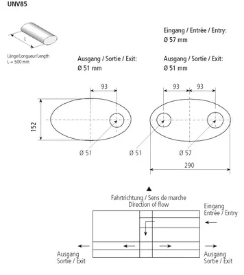 BASTUCK Universal-Schalldämpfer oval querliegend 290 x 152 mm, Länge 500 mm – universell (UNV85)