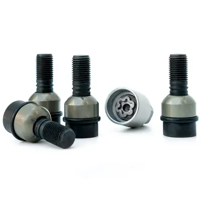 H&R Felgenschloss-Set M14 mit beweglichem Kugelbund R14mm, M14x1,5, Schaft 44 mm, schwarz – B1454406KEY4