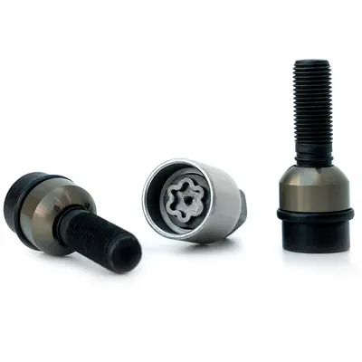 H&R Felgenschloss-Set M14 mit beweglichem Kugelbund R14mm, M14x1,5, Schaft 68 mm, schwarz – B1456806KEY2