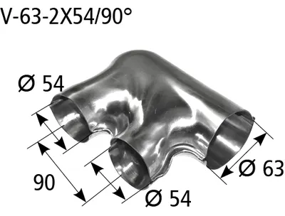 BASTUCK Verteiler Eingang Ø 63 mm 2x Ausgang Ø 54 mm – universell (V-63-2X54/90°)