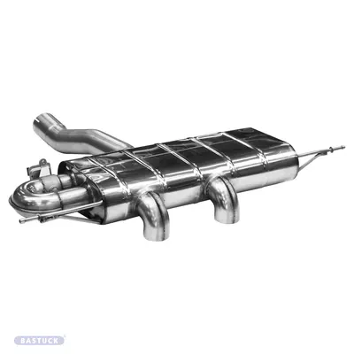 BASTUCK Endschalldämpfer mit Doppel-Endrohr 2x Ø 63 mm Ausgang mitte mit Abgasklappe für BMW Mini F66/F67 F66 Cooper S außer Cabrio (MI/F66-K/63T)