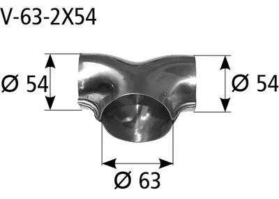 BASTUCK Verteiler T-Form Eingang Ø 63 mm 2x Ausgang Ø 54 mm – universell (V-63-2X54)