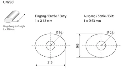 BASTUCK Universal-Schalldämpfer oval 216 x 166 mm, Länge 460 mm – universell (UNV30)