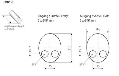 BASTUCK Universal-Schalldämpfer oval hochkant 166 x 216 mm, Länge 550 mm – universell (UNV35)