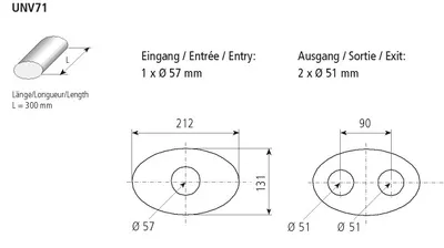 BASTUCK Universal-Schalldämpfer oval 212 x 131 mm, Länge 300 mm – universell (UNV71)