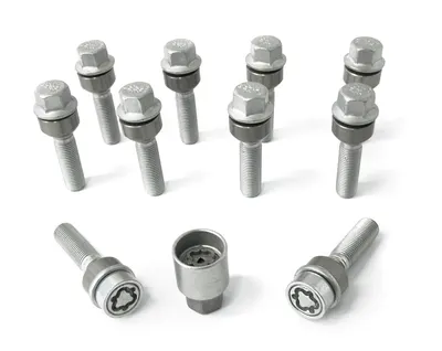 H&R Felgenschloss-Set M14 mit beweglichem Kugelbund R14mm, M14x1,5, Schaft 74 mm, silber – 1457406SET