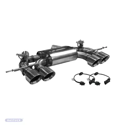 BASTUCK Endschalldämpfer mit Doppel-Endrohr Edelstahl 2x Ø 110mm, 25°schräg (im RACE Look) LH+RH und 2x für BMW 4er M4 M4 (G82/G83) (BMWG80-K/Q110RS)