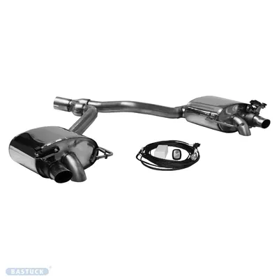 BASTUCK Endschalldämpfer mit 1x Ausgang Ø 63 mm LH+RH, für Serienheckschürze für Audi A4 B9/A5 F5 TFSI (AUA4/B9-K/Q63)