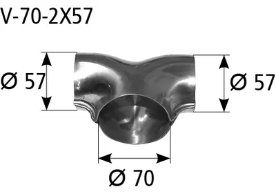 BASTUCK Verteiler T-Form Eingang Ø 70 mm 2x Ausgang Ø 57mm – universell (V-70-2X57)