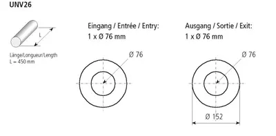 BASTUCK Universal-Schalldämpfer rund 152 mm, Länge 450 mm – universell (UNV26)