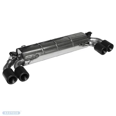 BASTUCK Endschalldämpfer mit Doppel-Endrohr Carbon 2x Ø 100 mm LH+RH (im RACE Look) und 2x Abgasklappe für BMW 2er G42 (BMWG42-K/Q100RC)