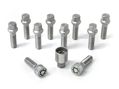 H&R Felgenschloss-Set M14 Kegelbund 60°, M14x1,5, Schaft 28 mm, silber – 1452801SET