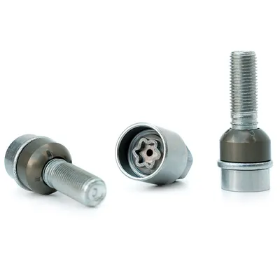 H&R Felgenschloss-Set M14 mit beweglichem Kugelbund R14mm, M14x1,5, Schaft 68 mm, silber – 1456806KEY2