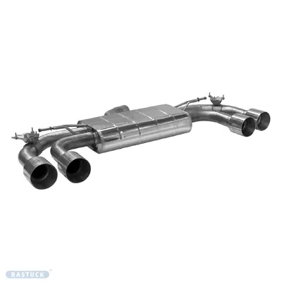 BASTUCK Endschalldämpfer LH+RH mit Doppel-Endrohr 2x Ø 100 mm (im RACE Look), für Serienabgasklappe für Volkswagen Golf 8 R ab 2020 (VWG8/R-K/Q100R)