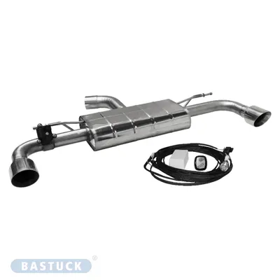 BASTUCK Endschalldämpfer mit Einfach-Endrohr LH+RH 1 x Ø 100 mm, 30° schräg geschnitten für Volkswagen Golf 8 GTI ab 2020 (VWG8-K/T100RS)