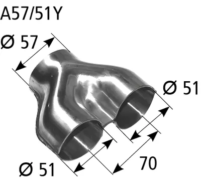 BASTUCK Y-Stück Eingang Ø 57 mm 2x Ausgang Ø 51 mm – universell (A57/51Y)