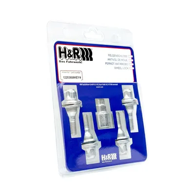 H&R Felgenschloss-Set M12 Flachbund, M12x1,25, Schaft 36 mm, silber – 12253606KEY4