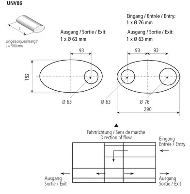 BASTUCK Universal-Schalldämpfer oval querliegend 290 x 152 mm, Länge 500 mm – universell (UNV86)