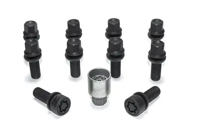H&R Felgenschloss-Set M14 mit beweglichem Kugelbund R13mm, M14x1,5, Schaft 48 mm, schwarz – B1454803SET