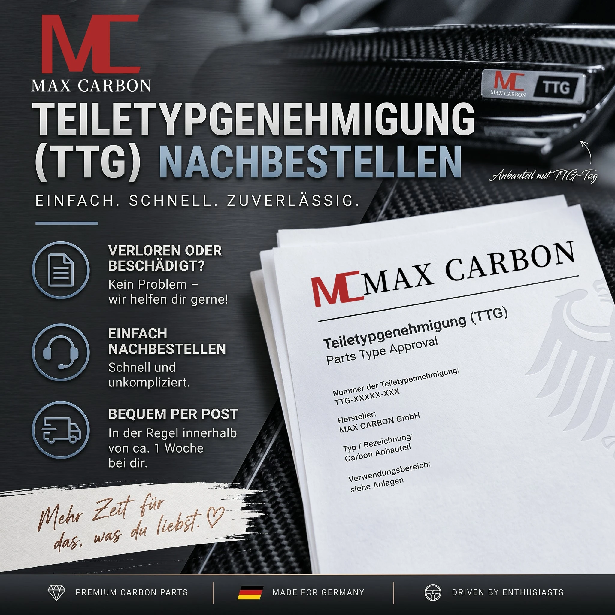 Max Carbon Max Carbon Teiletypgenehmigung (TTG) einfach nachbestellen – Art.-Nr. TTG-nach