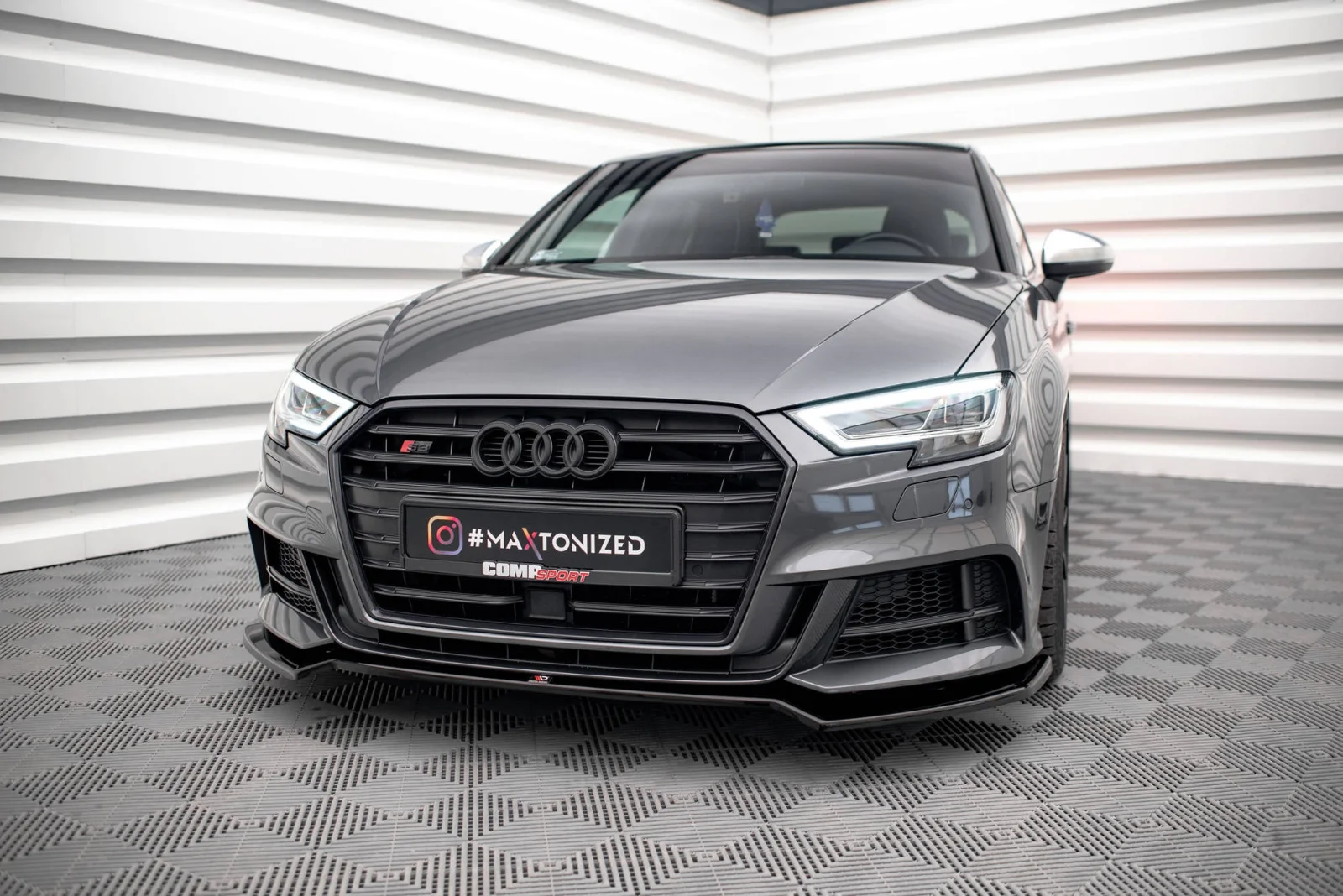 Maxton Design Frontsplitter V.2 für Audi S3 A3 S line 8V FL – Schwarz glänzend – AU-S3-3F-SB-FD2G