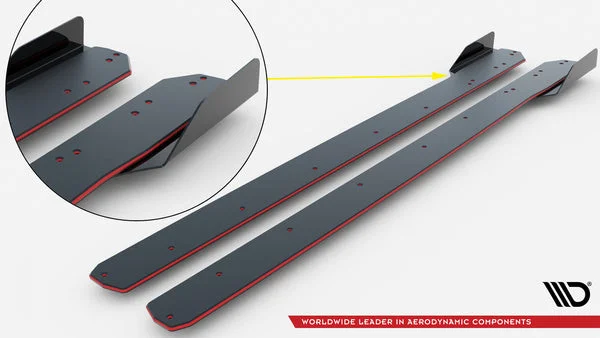 Maxton Design Seitenschweller-Ansätze für Audi RS3 8Y FL – Schwarz matt, Flaps schwarz glänzend