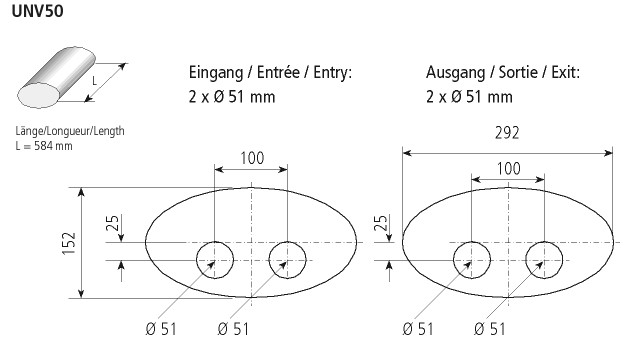 BASTUCK Universal-Schalldämpfer oval 292 x 152 mm, Länge 584 mm – universell (UNV50)