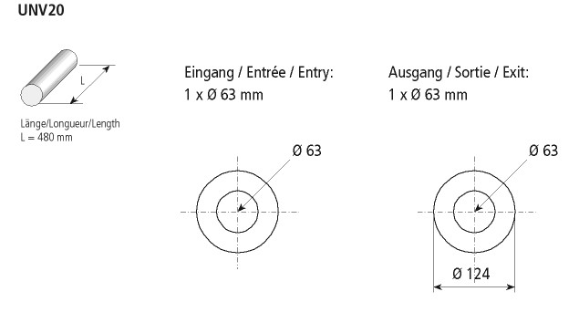 BASTUCK Universal-Schalldämpfer rund 124 mm, Länge 480 mm – universell (UNV20)