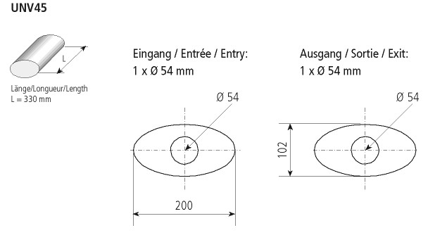 BASTUCK Universal-Schalldämpfer oval 200 x 102 mm, Länge 330 mm – universell (UNV45)