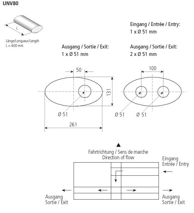 BASTUCK Universal-Schalldämpfer oval querliegend 261 x 131 mm, Länge 600 mm – universell (UNV80)